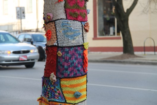 Knitting_Bloomington trees - mixed squares with car